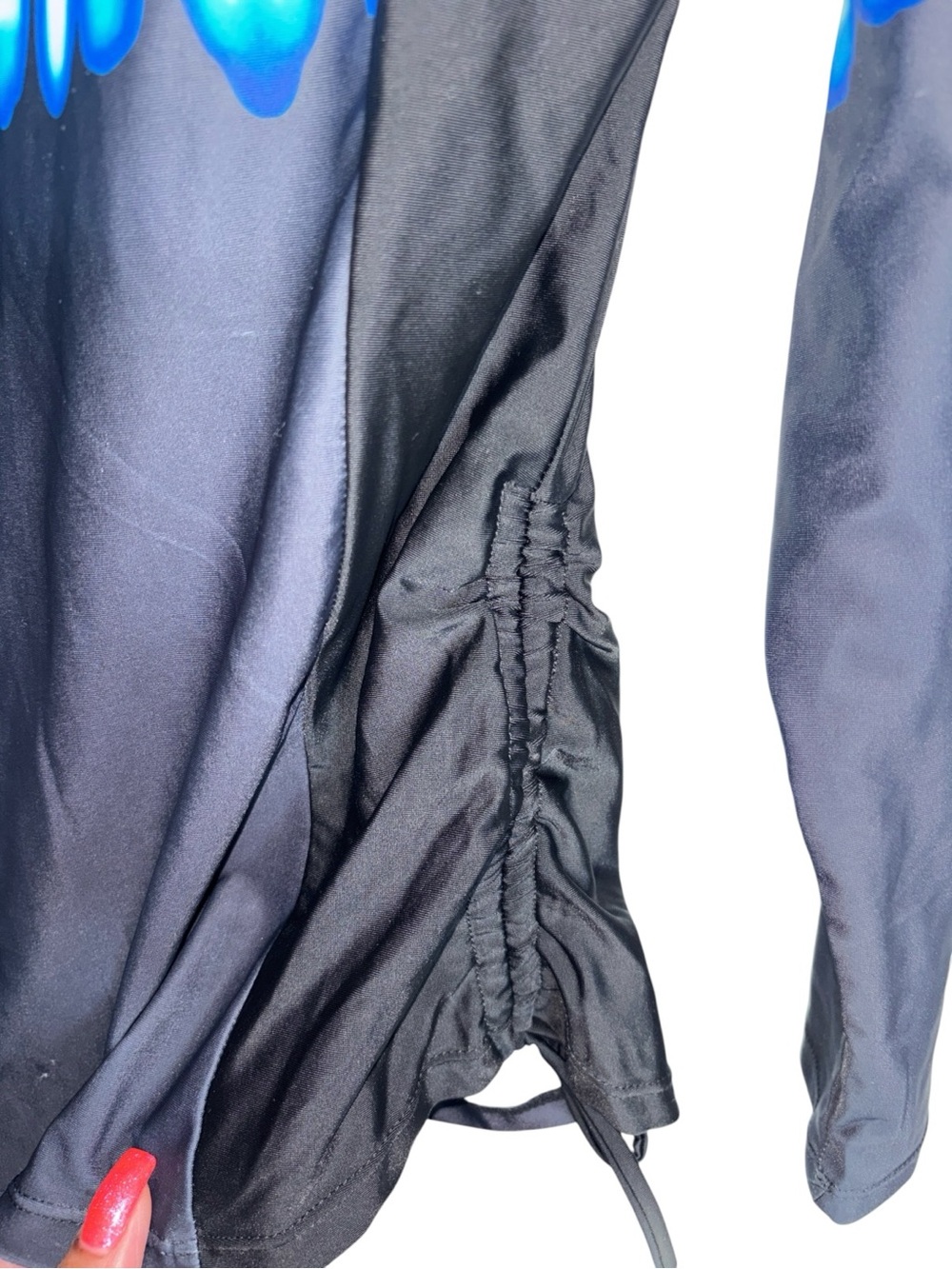 Women's Black Rash Guard with Blue Tie-Dye Accents, PTP:19.5-21”, L:27”, NWOT - Picture 7 of 10